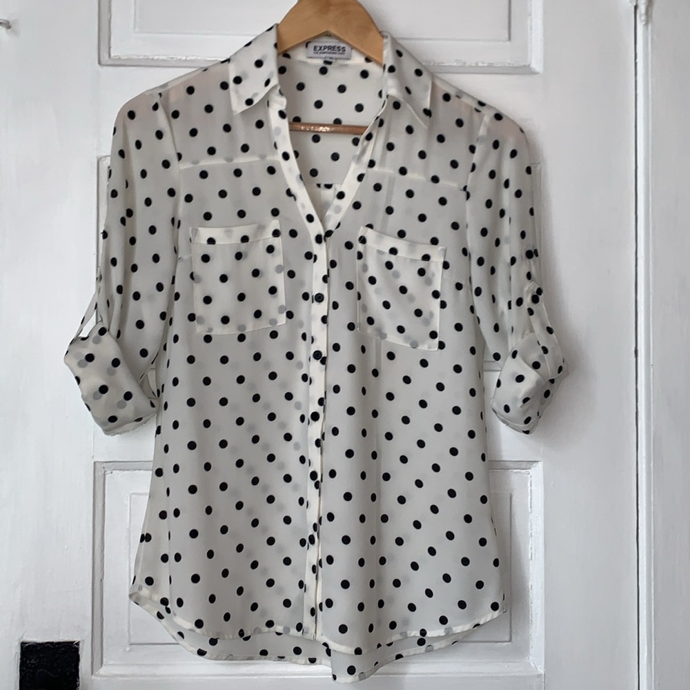 EXPRESS PORTOFINO POLKA DOT BUTTON UP SHIRT